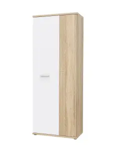 FURNICOMP Variant Multipurpose White and Oak Tall 2 Door Storage Utility Cupboard