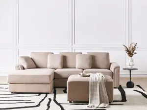 Right-Hand Corner Sofa with Ottoman KOHLO Taupe Fabric Right Hand