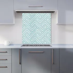 Blue And White Geometric Pattern Premium Glass Kitchen Splashback W600mm x H750mm