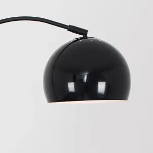 ValueLights Designer Style Black Curved Stem Floor Lamp With Gloss Black Metal Dome Light Shade