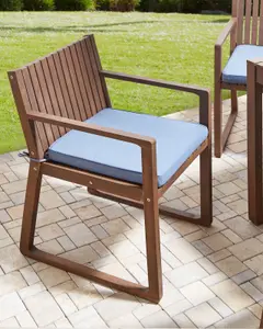 Set of 8 Garden Chairs with Cushions SASSARI Acacia Wood Blue