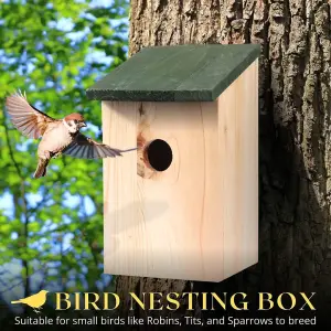 Traditional Wooden Garden Ornaments Outdoor Bird House Slate/ Green Coloured Roof Stunning Garden Bird Box