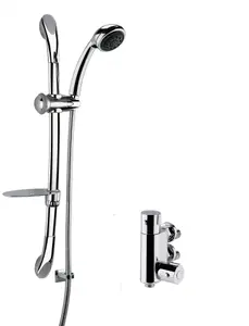 Round Thermostatic Vertical Bar Valve and Luxury Curved Slider Rail Kit Shower Bundle - Chrome - Balterley