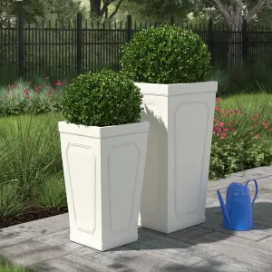 Set of 2 Large Handmade Square Tall Plant Pots - Modern MgO Planters with Drainage Hole for Indoor Outdoor Garden Decoration