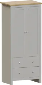 Morley 2 Door 2 Drawer Wardrobe With Hanging Clothes Rail Bedroom Furniture Fernleaf Finish: Grey