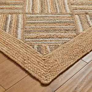 Handmade Modern Natural Easy to Clean Bordered Geometric Rug for Living Room Dining Room & Bedroom-160cm X 230cm