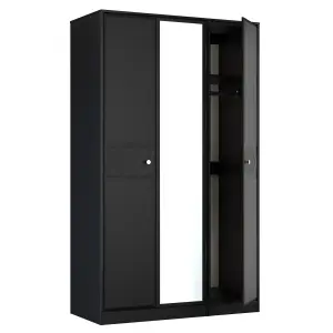 San Jose Ready assembled Contemporary Black Tall Triple Wardrobe With 1 mirror door (H)1960mm (W)1108mm (D)530mm