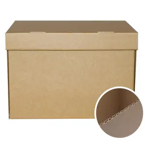 3 x Archive Cardboard Filing Storage Boxes 15x12x9" With Hinged Lids