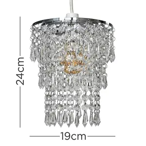 ValueLights Modern Chrome Chandelier Ceiling Pendant Light Shade With Clear Acrylic Jewel Droplets