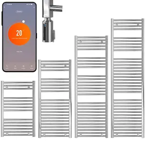 Bray WiFi Electric Heated Towel Rail With Thermostat, Timer, Straight, Chrome - W400 x H800 mm