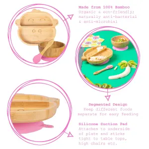 Tiny Dining - Monkey Bamboo Suction Baby Feeding Set - Pink - 4pc