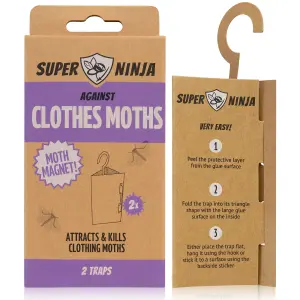 Super Ninja Clothing Moth Killer - 2 Traps - Highly Effective and Ecological Moth Trap - Moth Killer for Wardrobe (2 Pack)