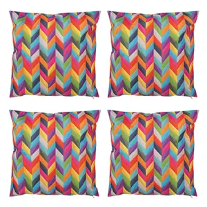 Veeva Indoor Outdoor Cushion Set of 4 Rainbow Chevron Water Resistant Cushions