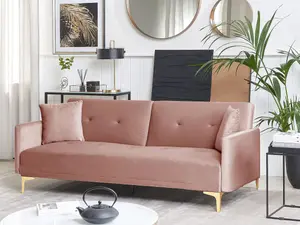 Beliani Retro Sofa Bed LUCAN Pink Velvet