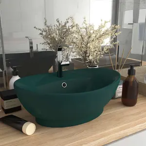 Belfry Bathroom Pearlene 390mm W Ceramic Oval Sink with Overflow Dark Green