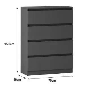 SunDaze Chest of Drawers Storage Bedroom Furniture Cabinet 4 Drawer Dark Grey 70x40x95.5cm