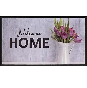 Wadan 45x75cm Tulips Welcome Home Door Mat Washable Non-slip Rubber Back Entrance Rug Shoes Scraper Barrier Mat Indoor & Outdoor