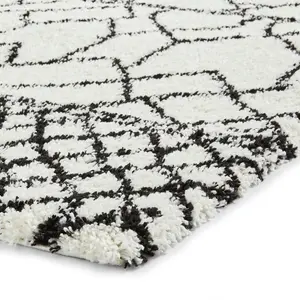 White Black Geometric Modern Shaggy Moroccan Easy To Clean Rug For Dining Room Rug-120cm X 170cm