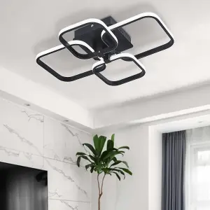 4 Square Black Contemporary LED Energy Efficient Semi Flush Ceiling Light Fixture Cool White