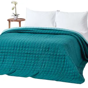 Homescapes Cotton Quilted Reversible Bedspread Teal & Blue, 200 x 200 cm