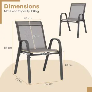 Costway Set of 2 Patio Chairs Stackable Metal Breathable Fabric Dining Chair