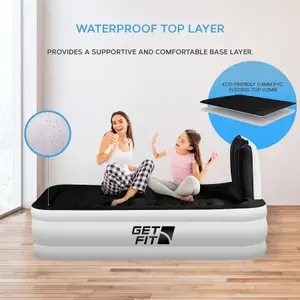 Get Fit Air Bed With Built In Electric Pump - Single Quick Blow Up Airbed & Inflatable Pillow - Elevated Air Mattress, White/Black