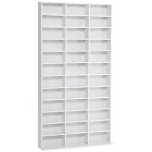 HOMCOM DVD CD Media Storage Cabinet Racks Wooden Shelf, 102 x 195 cm, White