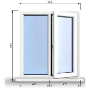 945mm (W) x 1095mm (H) PVCu StormProof Casement Window - 1 RIGHT Opening Window -  Toughened Safety Glass - White