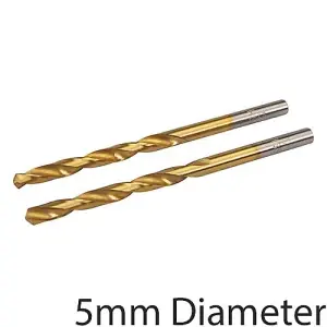 2 PACK TITANIUM COATED 5mm High Speed Steel Drill Bit Aluminium Alloy Milling