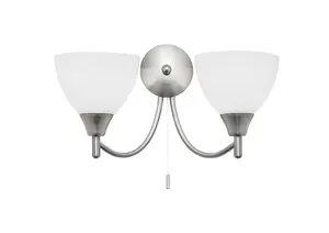 Luminosa Alton 2 Light Indoor Wall Light Satin Chrome with Matt Opal Glass, E14