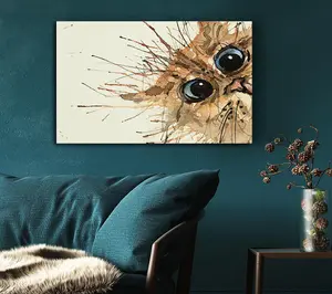 Watercolour Splat Cat Canvas Print Wall Art - Medium 20 x 32 Inches