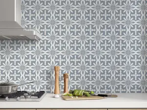 QuoteMyWall Grey Floral Vintage Pattern Tile Stickers Peel & Stick Tile Decals For Kitchen & Bathroom (16 pack)