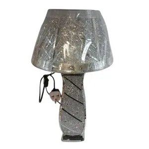 Silver Glitter Crushed Diamond Table Lamp With Shade Square Base