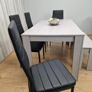 Dining Table and 4 Chairs With Bench Grey 4  Black Leather Chairs Wood Dining Set Furniture