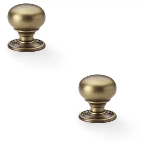 2 PACK - SOLID BRASS Mortice Smooth Mushroom Door Knob - Antique Brass 41mm Diameter