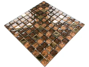 Glass mosaic on mesh for bathroom or kitchen 300mm x 300mm - Gold brown