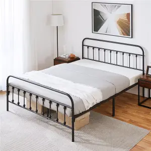 Yaheetech Black 5ft King Vintage Metal Bed Frame with High Headboard and Footboard