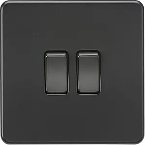 Knightsbridge Screwless Double Switch 2 Gang 10AX 2 Way Matt Black - SF3000MBB