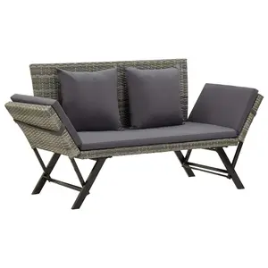 Berkfield Garden Bench with Cushions Grey 176 cm Poly Rattan