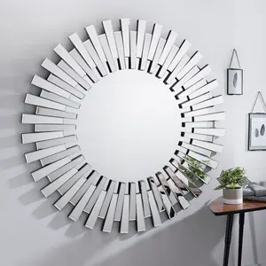 Barston Sunburst Glass Framed Wall Mounted Accent Hallway Hollywood Mirror 120cm H x 120cm W