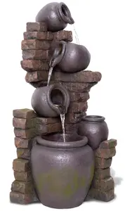 Primrose York 3-Tier Cascading Jars Garden Outdoor Water Feature Fountain & Planter with Lights H120cm