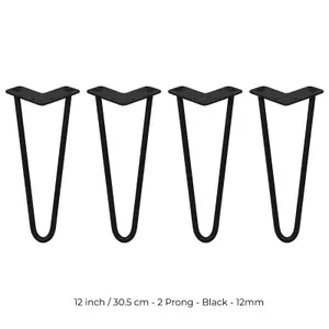 4 x Hairpin Leg - 12 - Black - 2 Prong - 12m