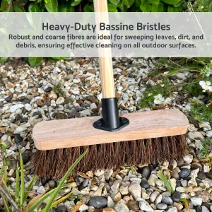 12-Inch Bassine Broom - Durable Yard and Garden Broom with Wooden Handle - Ideal for Compact Outdoor Spaces, Driveways