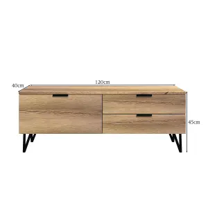 FWStyle 3 Drawer Large Wide TV Unit Cracked Oak Easy Click Assembly