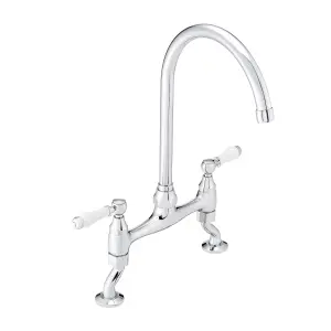 ENKI Astbury Traditional Chrome & White Deck Mount Mixer Tap for Kitchen Sink