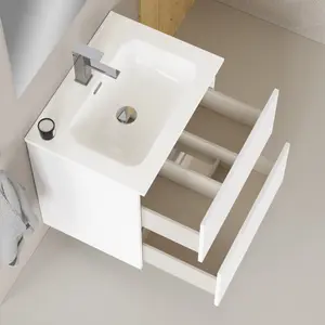 Banyetti Linea Matt White Fluted Double Drawer Wall Hung Vanity Unit Including Basin 600mm x 460mm