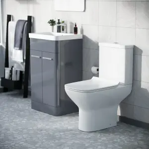 Nes Home 500mm Floorstanding Vanity Basin Unit & Rimless Close Coupled Toilet Steel Grey