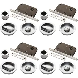 4 PACK - Complete Locking Sliding Pocket Door Pack Set- Satin Chrome - Thumbturn Bathroom