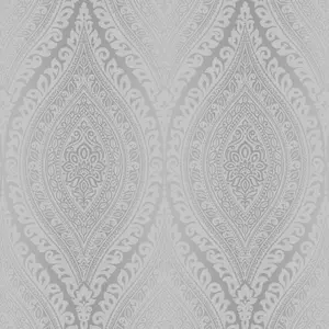 Celosi Grey Metallic effect Damask Textured Wallpaper Sample