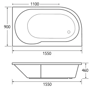 Darwin Right Hand White Super-Strong Acrylic Single Ended Compact Bath (L)1550mm (W)900mm